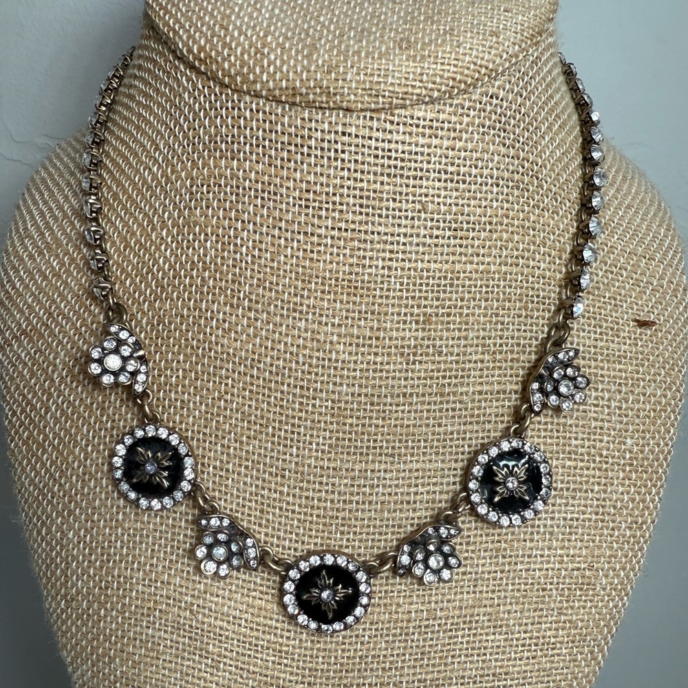 Chloe + Isabel Black & Crystal Floral Antique Gold Necklace